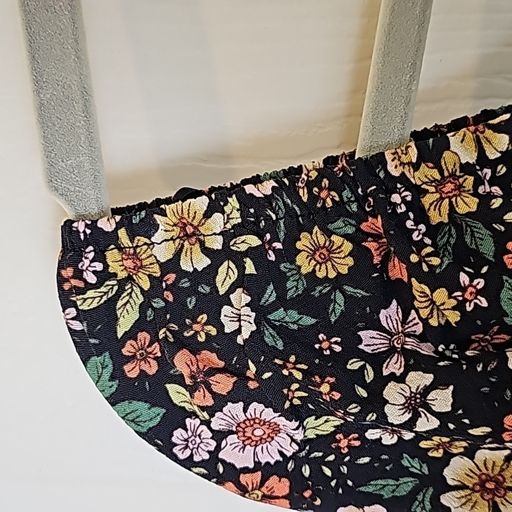 Elodie Floral Black Yellow Pink Elasticized Off Shoulder Rucshed Side Tie Top S - Picture 12 of 13